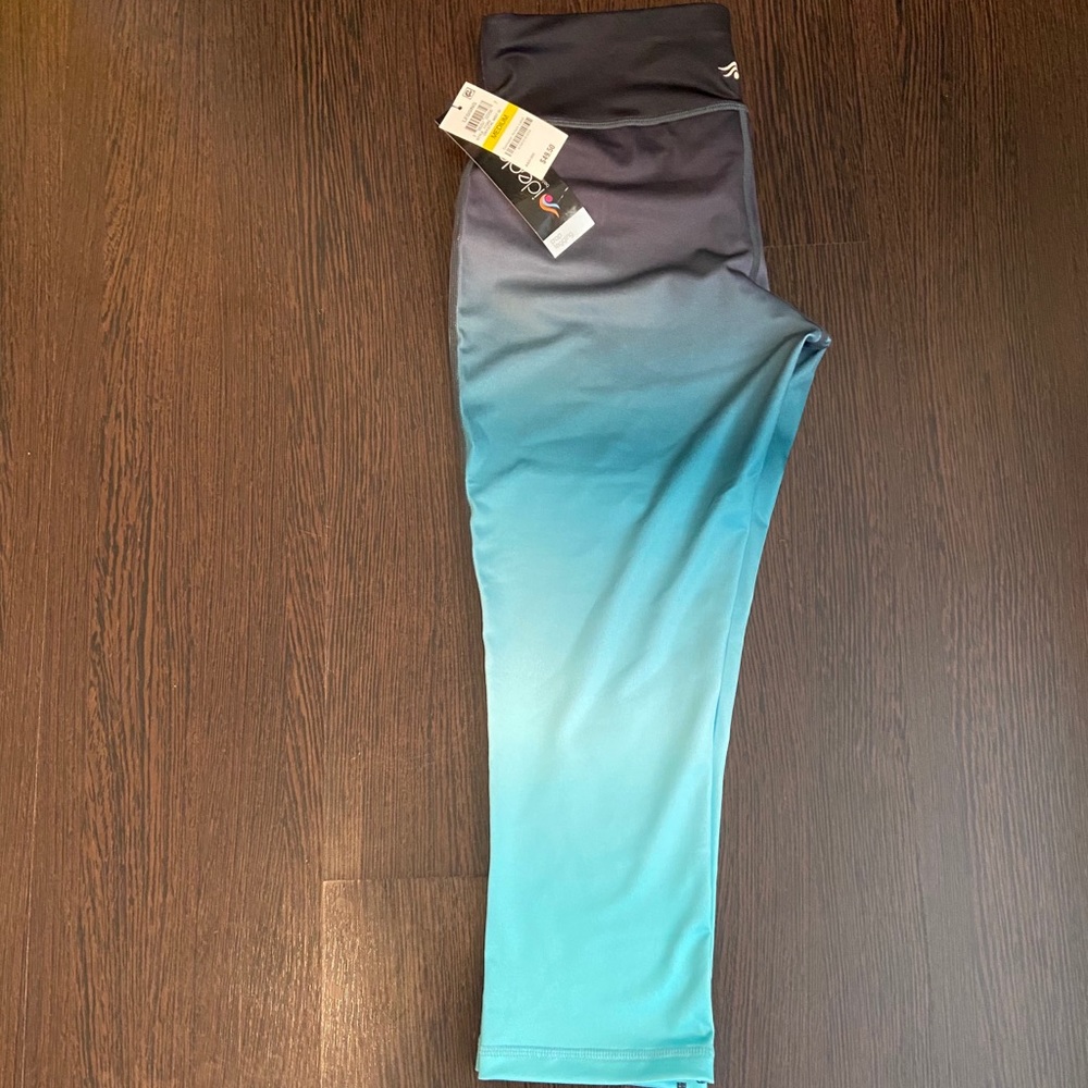 Ideology Black & Teal Ombré Ankle Leggings NWT